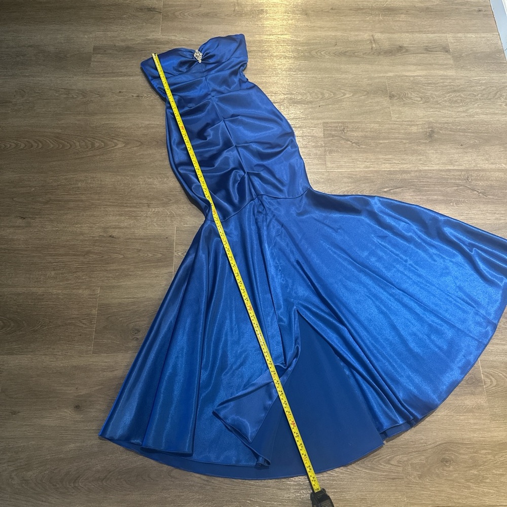 Xscape Blue Strapless Ruched Prom Gown - Picture 6 of 8